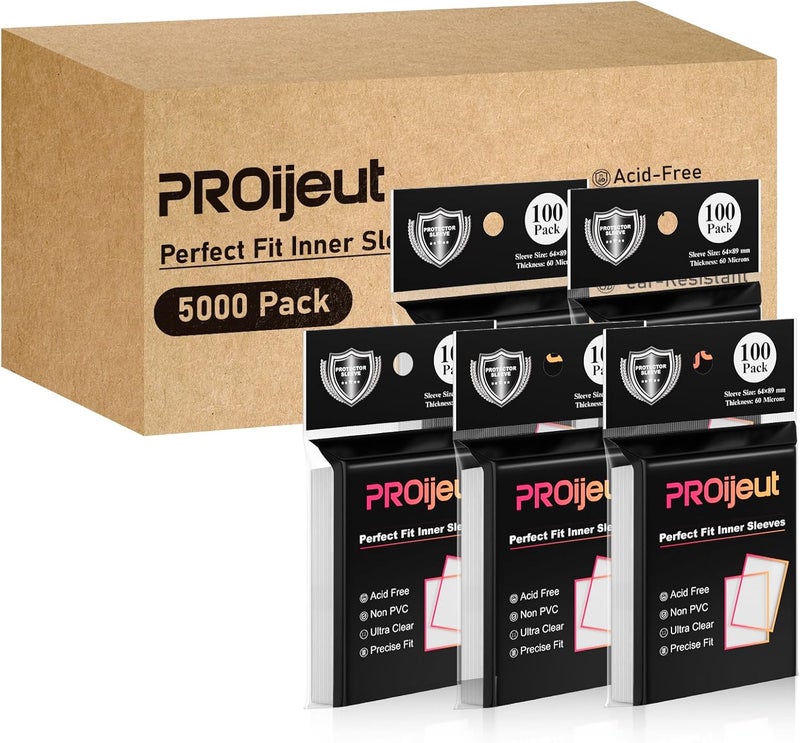 Proijeut 5000 Pack Card Sleeves Clear, Perfect Fit Inner Sleeves Ideal for Double-sleeving, Trading Card Sleeve Compatible with MTG, PKM, TCG and Gaming Cards (60 Microns) - Image 1